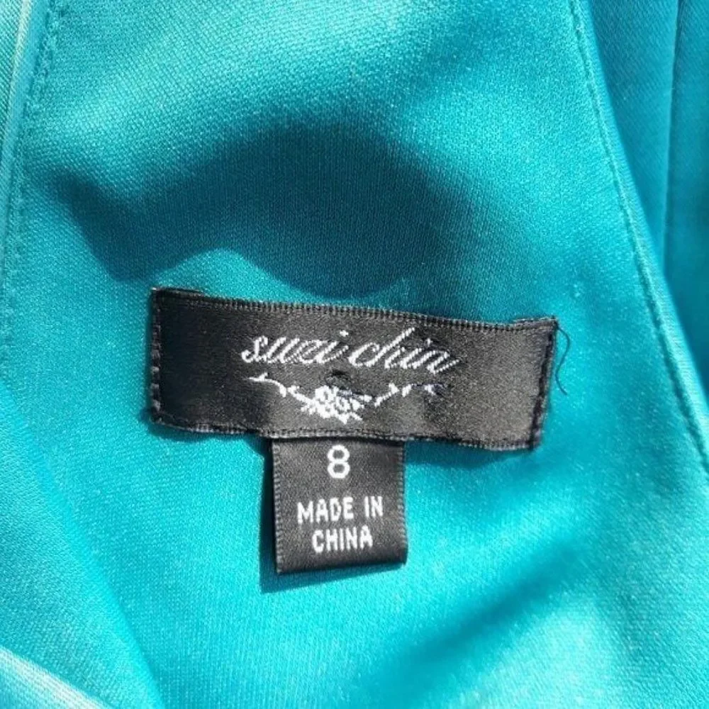 Suzi Chin Dress Y2K Cocktail Ruched Draped Surplice Satin‎ Slip Teal